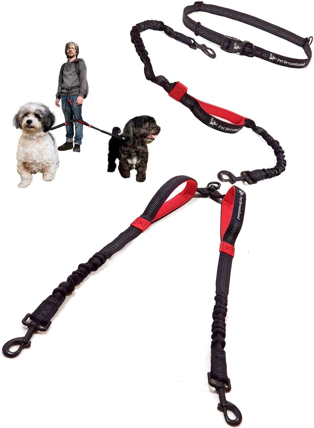 Exquisite Hands-Free Leash for Two Medium Dogs – Perfect for Active Pet Owners – Comfortable, Durable & Ideal for Running, Walking, Hiking – Premium Dual Waist Lead with Bungee – Must-Have Dog Gear
