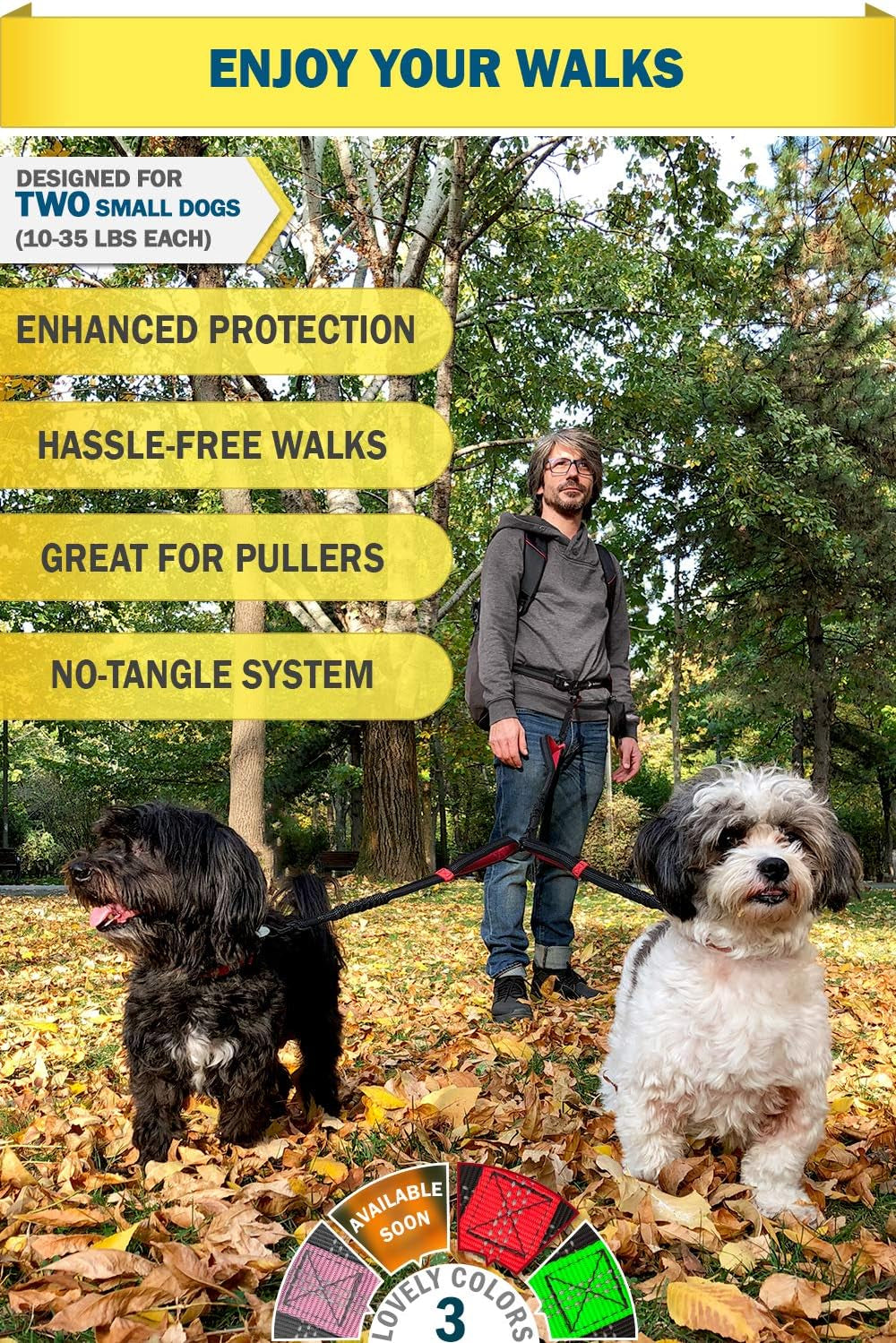 Exquisite Hands-Free Leash for Two Medium Dogs – Perfect for Active Pet Owners – Comfortable, Durable & Ideal for Running, Walking, Hiking – Premium Dual Waist Lead with Bungee – Must-Have Dog Gear